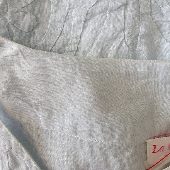 Le Cera Hand Sewed Blue Floral Patchwork Button Beach Cover Up Sheer Tunic Top S - Picture 9 of 15